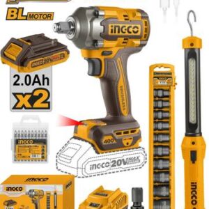 INGCO COSLI23048 1/2" Cordless 2 Pcs Combo Kit Impact Wrench 400Nm