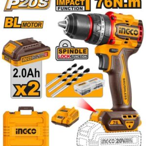Compact Brushless Cordless Impact Drill 66NM, 2 AH 20V